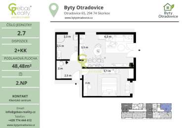 Nový byt 2+kk v projektu Byty Otradovice u Brandýsa nad L. vč. sklepa a parkovacího stání v ceně