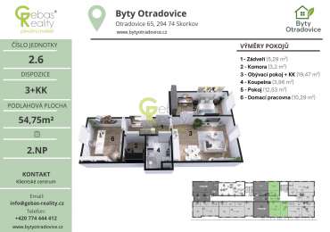 Nový byt 3+kk v projektu Byty Otradovice u Brandýsa nad L. vč. sklepa a parkovacího stání v ceně