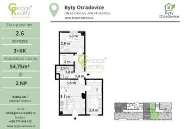 Nový byt 3+kk v projektu Byty Otradovice u Brandýsa nad L. vč. sklepa a parkovacího stání v ceně