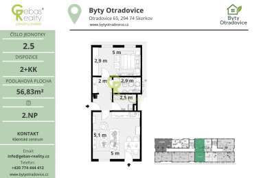 Nový byt 2+kk v projektu Byty Otradovice u Brandýsa nad L. vč. sklepa a parkovacího stání v ceně