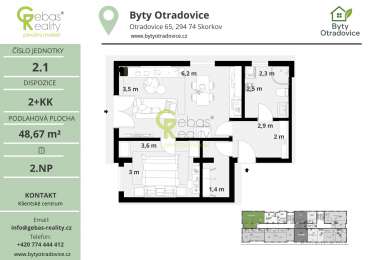 Nový byt 2+kk v projektu Byty Otradovice u Brandýsa nad L. vč. sklepa a parkovacího stání v ceně