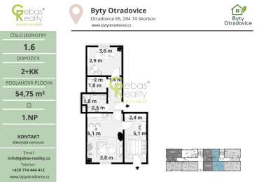 Nový byt 3+kk v projektu Byty Otradovice u Brandýsa nad L. vč. sklepa a parkovacího stání v ceně