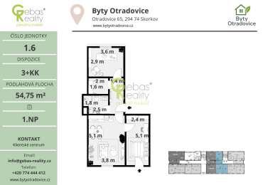Nový byt 3+kk v projektu Byty Otradovice u Brandýsa nad L. vč. sklepa a parkovacího stání v ceně