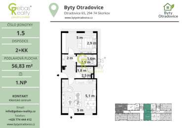 Nový byt 2+KK v projektu Byty Otradovice u Brandýsa nad L. vč. sklepa a parkovacího stání v ceně