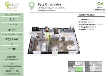 Nový byt 2+kk v projektu Byty Otradovice u Brandýsa nad L. vč. sklepa a parkovacího stání v ceně