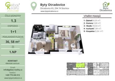 Nový byt 1+1 v projektu Byty Otradovice u Brandýsa nad L. vč. sklepa a parkovacího stání v ceně