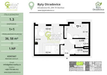 Nový byt 1+1 v projektu Byty Otradovice u Brandýsa nad L. vč. sklepa a parkovacího stání v ceně