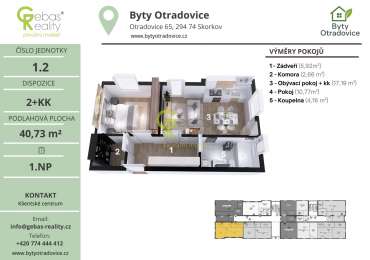 Nový byt 2+kk v projektu Byty Otradovice u Brandýsa nad L. vč. sklepa a parkovacího stání v ceně