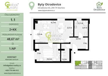 Nový byt 2+kk v projektu Byty Otradovice u Brandýsa nad L. vč. sklepa a parkovacího stání v ceně