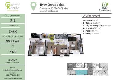 Nový byt 3+kk v projektu Byty Otradovice u Brandýsa nad L. vč. sklepa a parkovacího stání v ceně