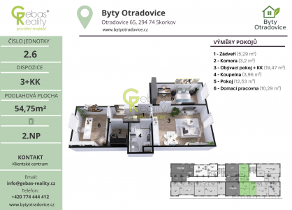 Prodej bytu, 3+kk, 54 m²