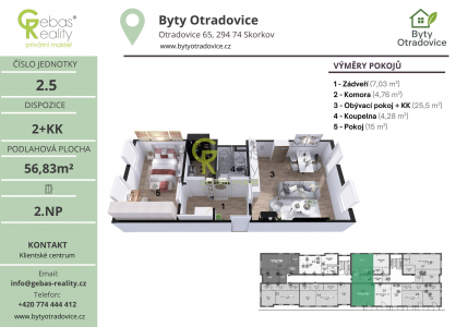 Prodej bytu, 2+kk, 56 m²