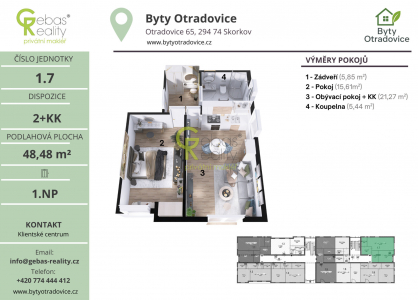 Prodej bytu, 2+kk, 48 m²