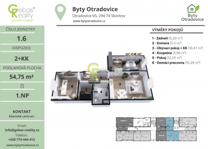Prodej bytu, 3+kk, 54 m²