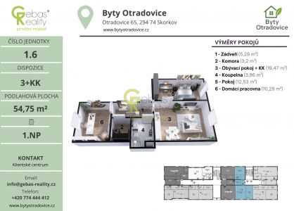 Prodej bytu, 3+kk, 57 m²