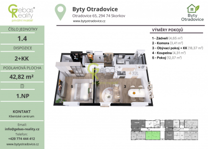 Prodej bytu, 2+kk, 45 m²