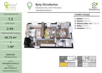 Prodej bytu, 2+kk, 40 m²