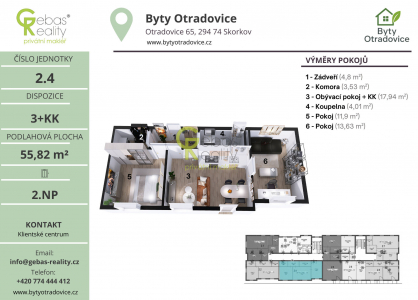 Prodej bytu, 3+kk, 58 m²